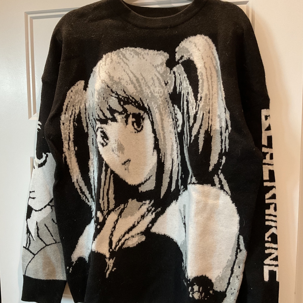 NEW NEVER WORN Black & White Anime Graphic Sweater